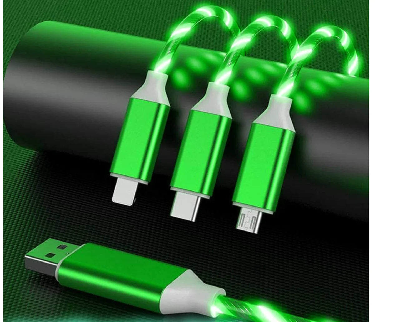 3 in 1 Charging Cable Fast Charging,Light up LED Multi Phone Charger Android USB C Cable 3FT Micro USB Cable Type C - Green