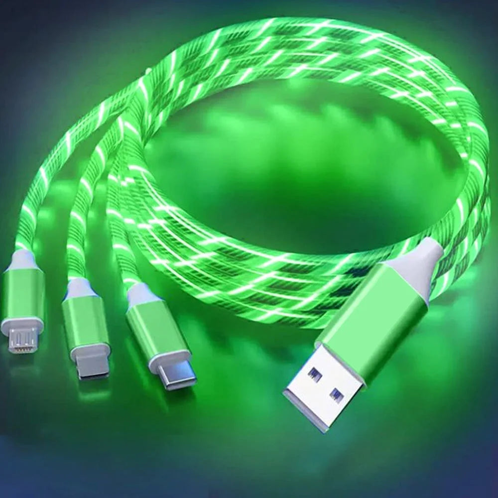 3 in 1 Charging Cable Fast Charging,Light up LED Multi Phone Charger Android USB C Cable 3FT Micro USB Cable Type C - Green