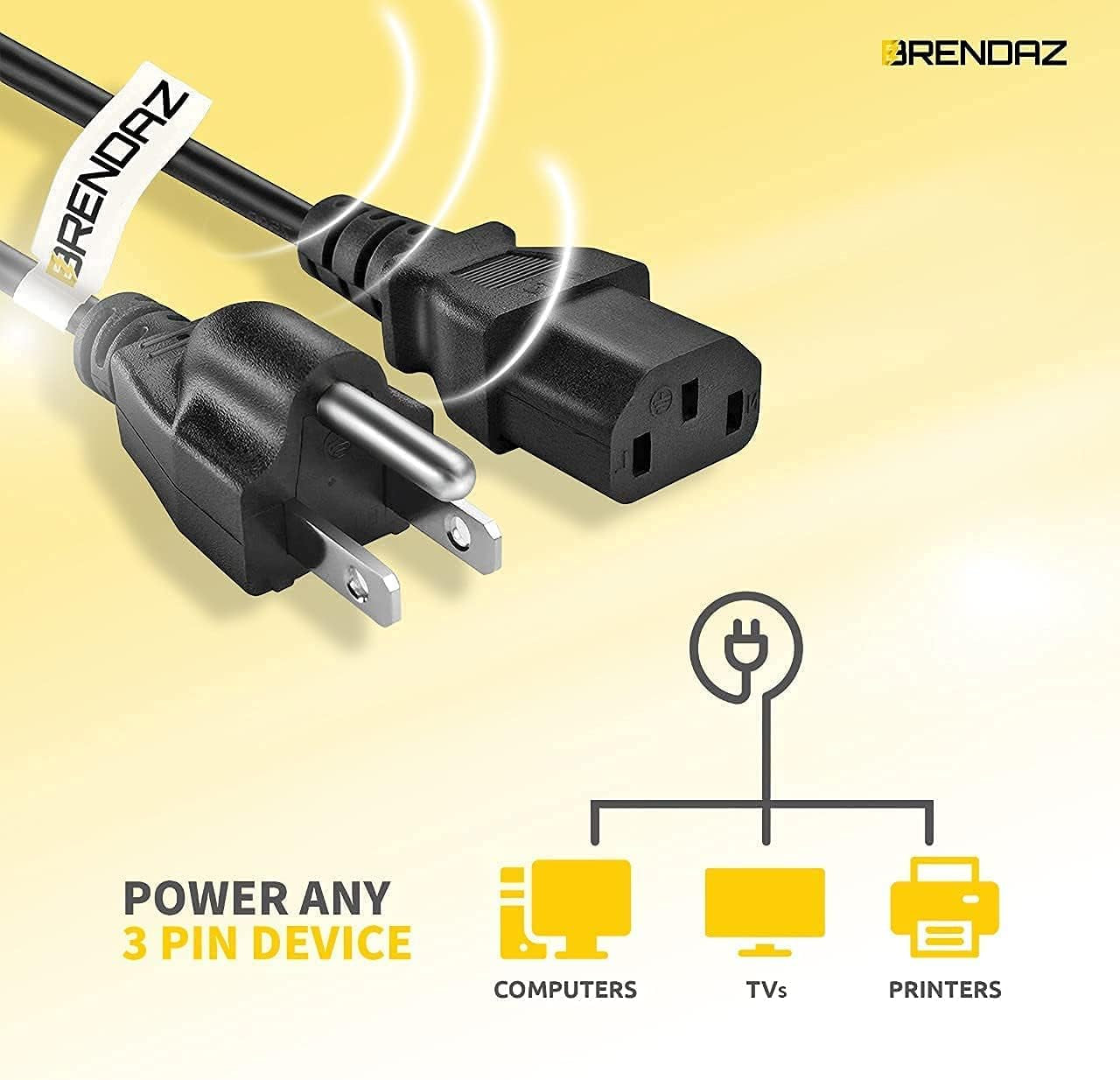 PC Power Cord - 3 Prong AC Power Cable for Computer, Monitor, Speaker, Scanner, Printer - IEC 320 C13 to NEMA 5-15P, 18Awg, 125V 10 Amp (3-Feet)