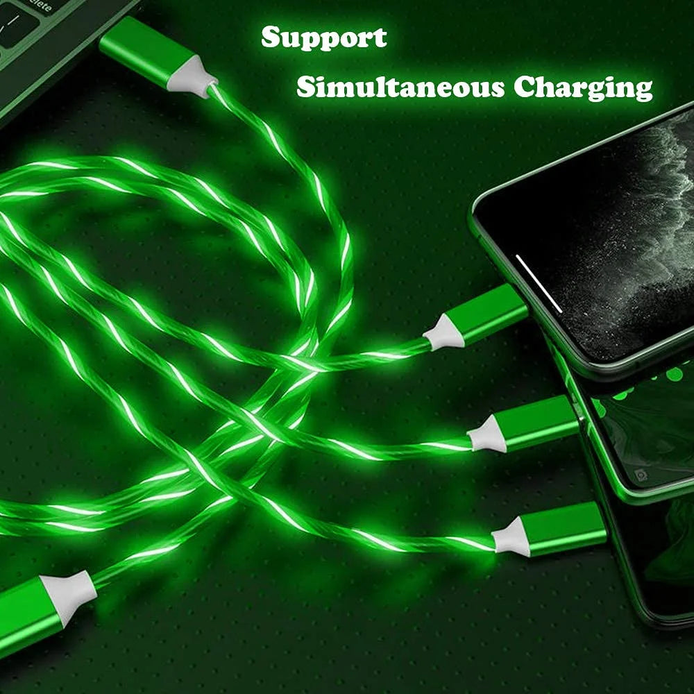 3 in 1 Charging Cable Fast Charging,Light up LED Multi Phone Charger Android USB C Cable 3FT Micro USB Cable Type C - Green
