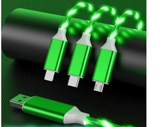 3 in 1 Charging Cable Fast Charging,Light up LED Multi Phone Charger Android USB C Cable 3FT Micro USB Cable Type C - Green