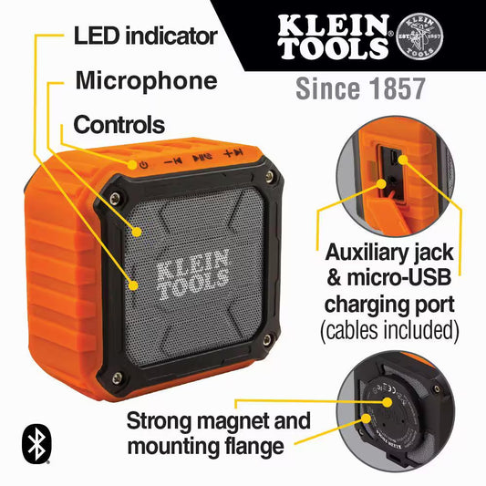 Wireless Jobsite Speaker, Battery Powered, with Microphone and Magnetic Mounting for Phones, Tablets, and Computers